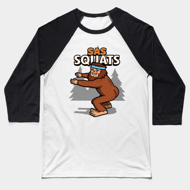 Bigfoot Sasquatch Funny Big Booty Butt Workout Squats Gym Cartoon Baseball T-Shirt by Originals By Boggs
